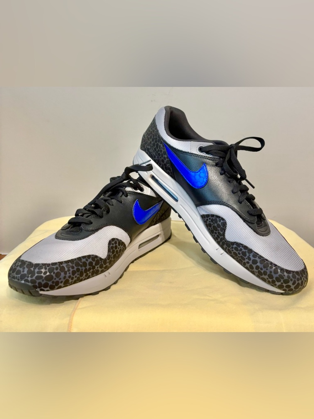 Nike Air Max 1 Safari Sneakers Mens SZ 15 Black Blue White Retro Running 2018 SE